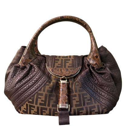 FENDI BROWN ZUCCA LARGE SPY HANDBAG