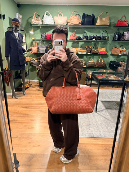 BOTTEGA VENETA PINK LARGE BRICK TOTE HANDBAG