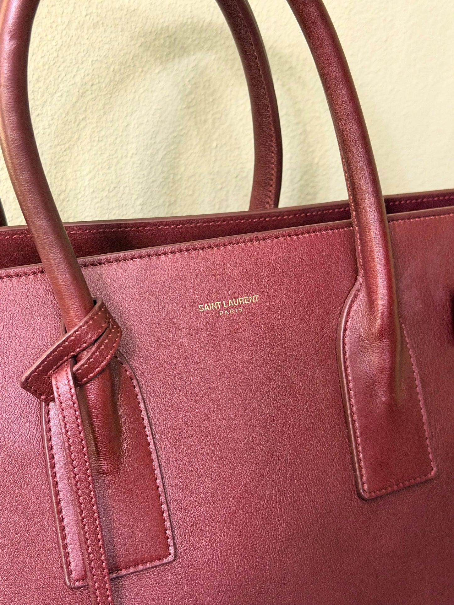 SAINT LAURENT LARGE BURGUNDY SAC DE JOUR HANDBAG