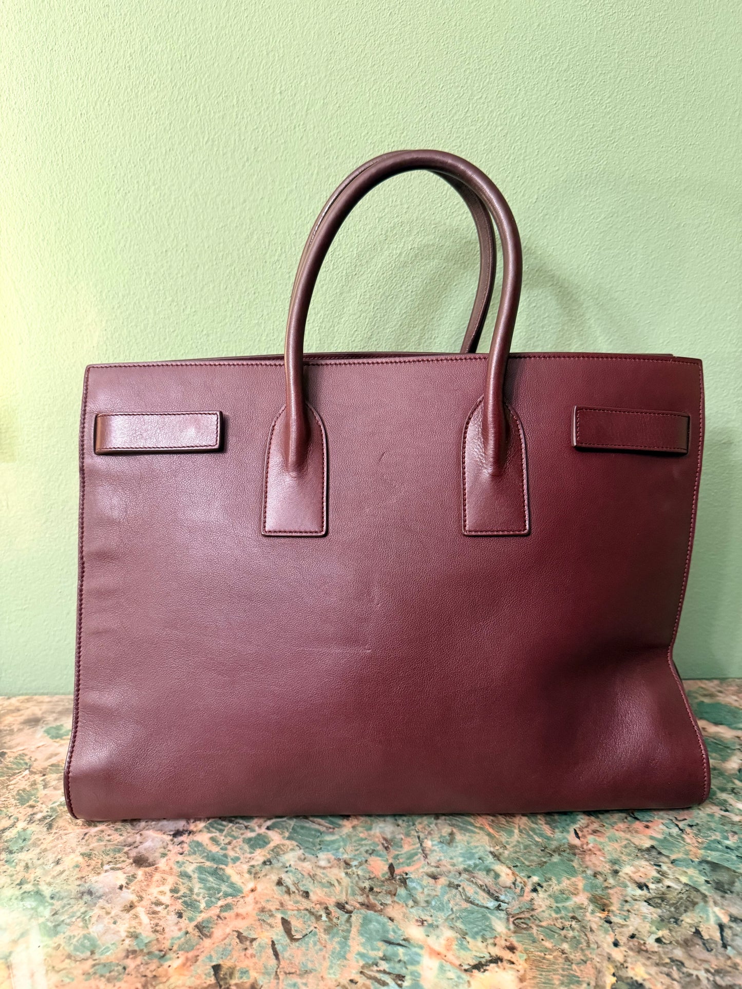SAINT LAURENT LARGE BURGUNDY SAC DE JOUR HANDBAG