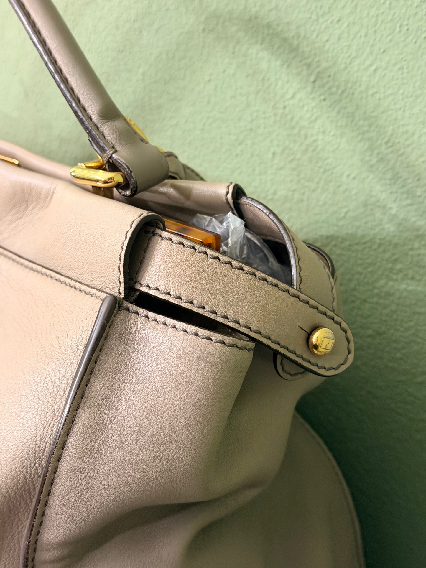 FENDI GRAY LARGE PEEKABOO HANDBAG
