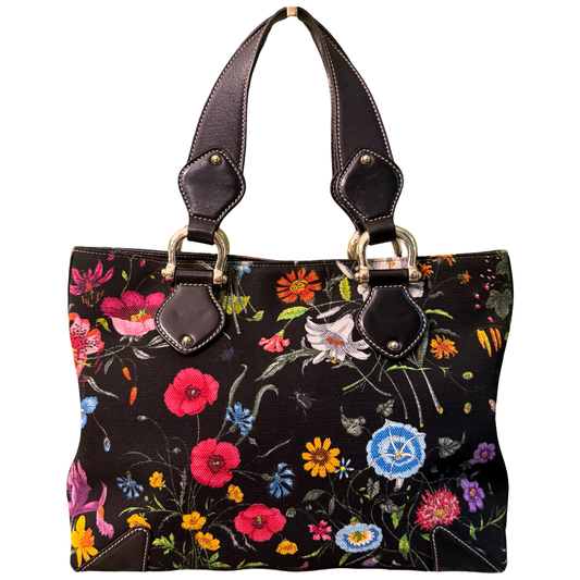 GUCCI BLACK FLORA HANDBAG