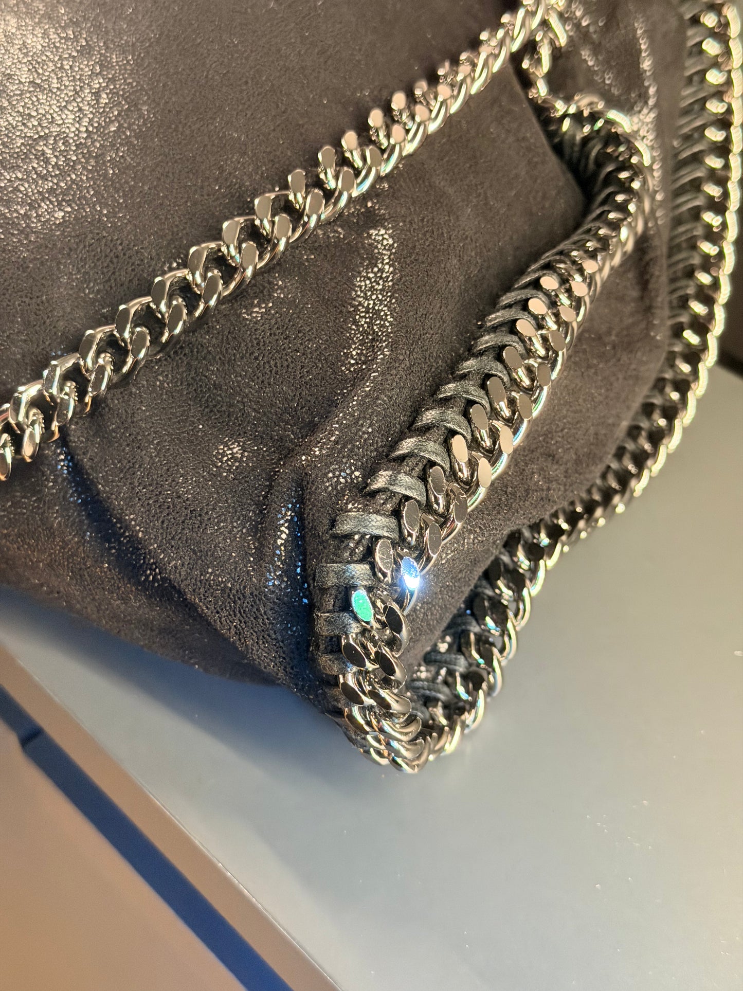 STELLA MCCARTNEY BLACK FALABELLA FOLD OVER HANDBAG