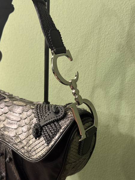 DIOR BY JOHN GALLIANO SILVER PYTON SADDLE SHOULDER BAG