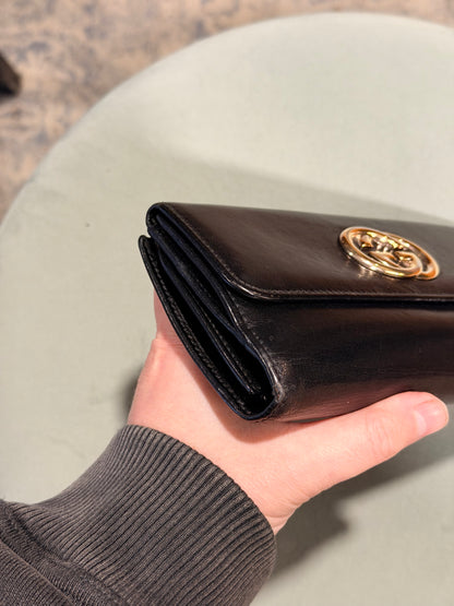 GUCCI BLACK LEATHER LONG WALLET