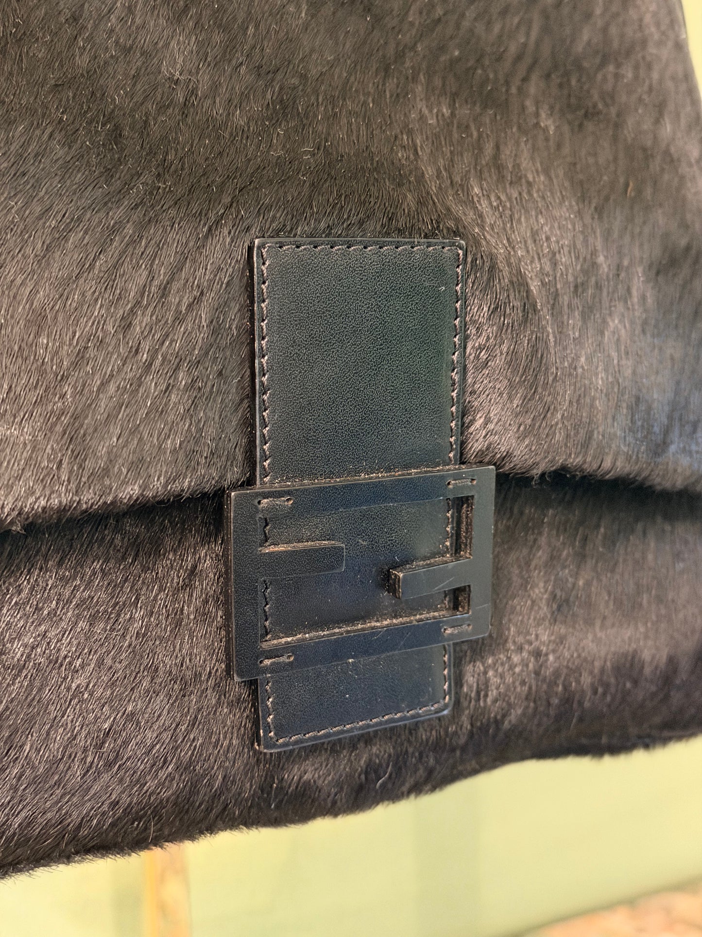 FENDI BLACK PONYHAIR MAMA BAGUETTE SHOULDER BAG