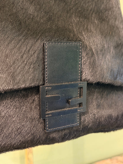 FENDI BLACK PONYHAIR MAMA BAGUETTE SHOULDER BAG