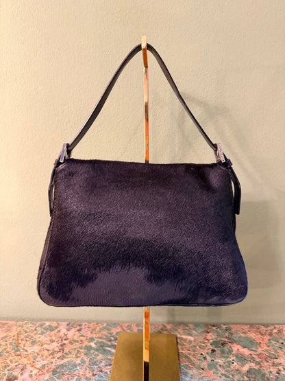 FENDI BLACK PONYHAIR MAMA BAGUETTE SHOULDER BAG