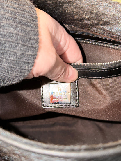 FENDI BLACK PONYHAIR MAMA BAGUETTE SHOULDER BAG