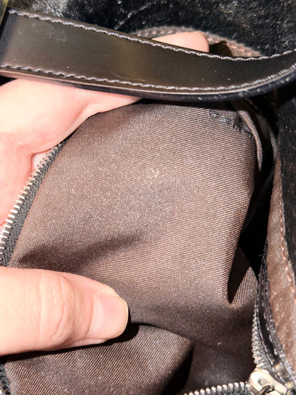 FENDI BLACK PONYHAIR MAMA BAGUETTE SHOULDER BAG