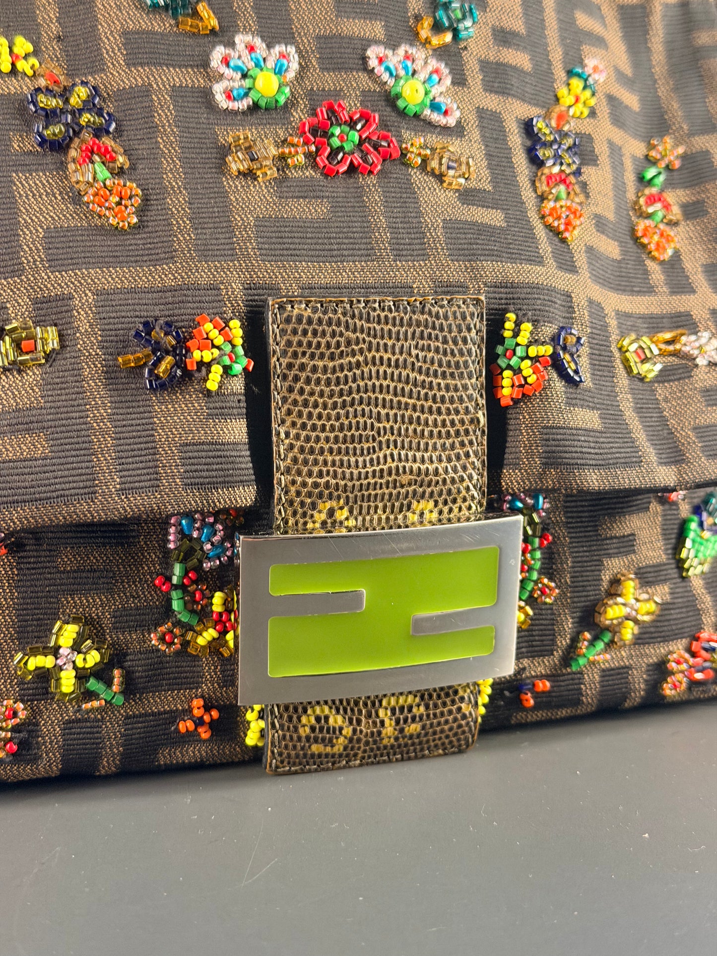 FENDI BEADED ZUCCA MAMA BAGUETTE SHOULDER BAG