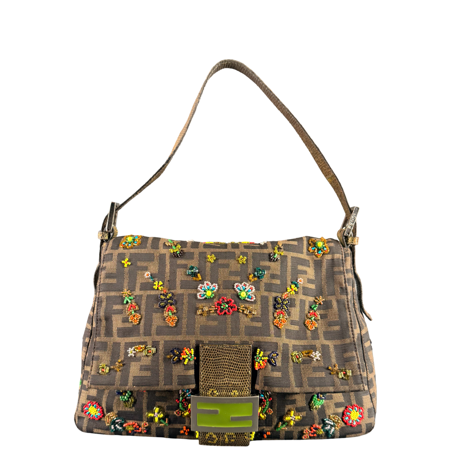 FENDI BEADED ZUCCA MAMA BAGUETTE SHOULDER BAG