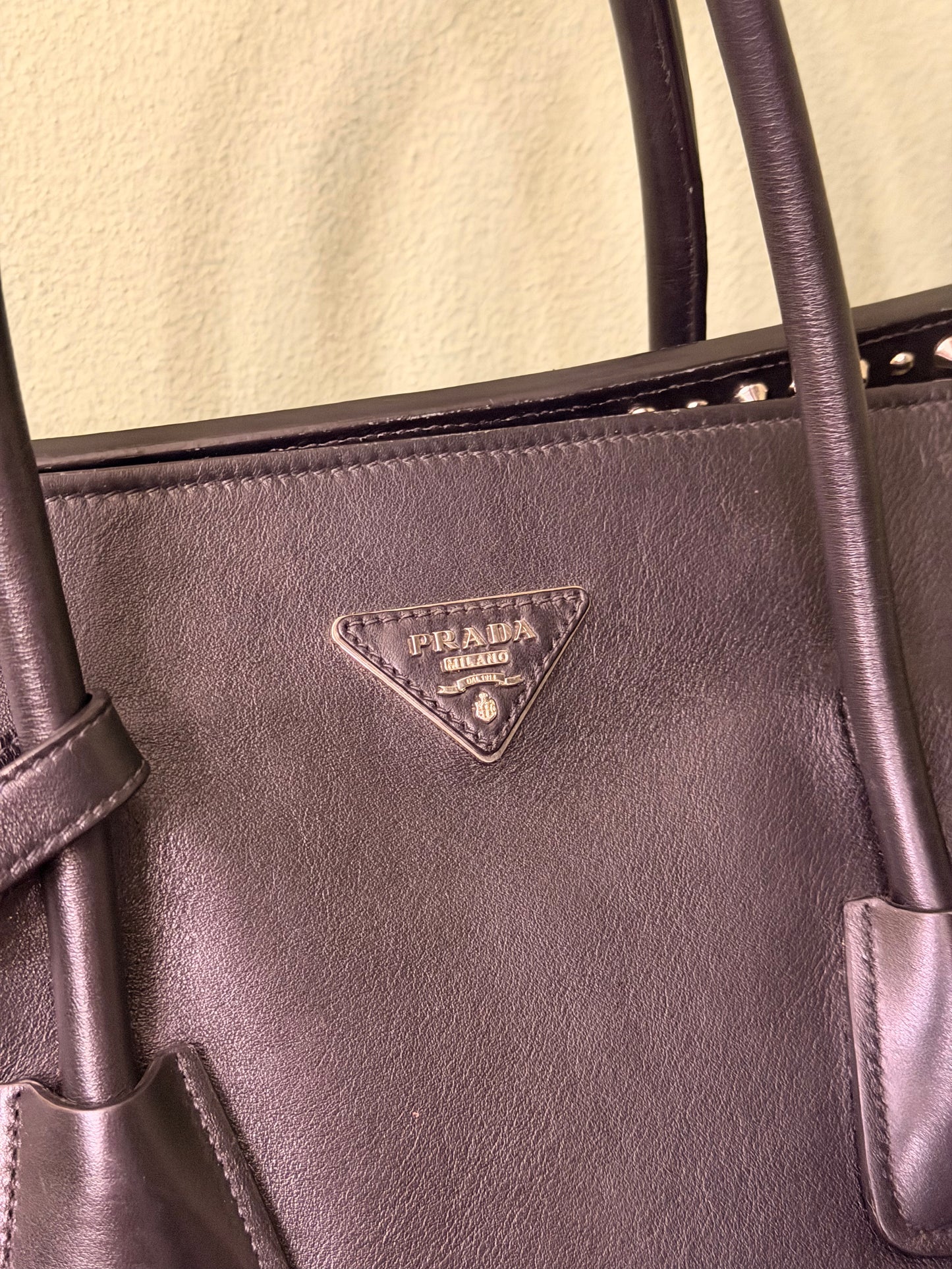 PRADA BLACK STUDDED TWO WAY HANDBAG