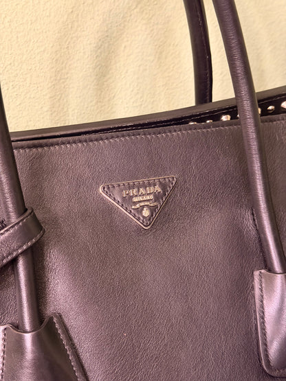 PRADA BLACK STUDDED TWO WAY HANDBAG