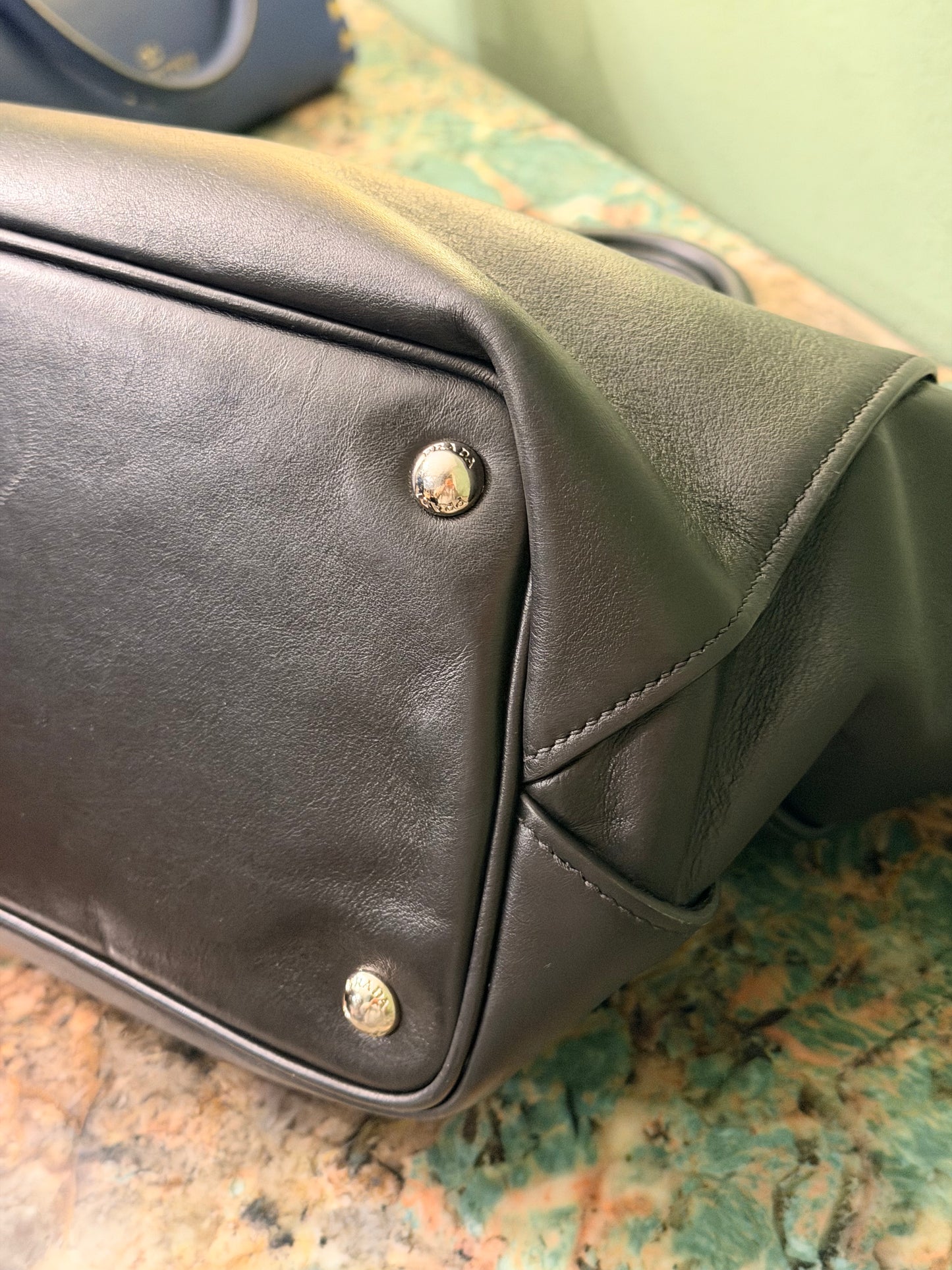 PRADA BLACK STUDDED TWO WAY HANDBAG