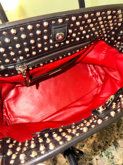 PRADA BLACK STUDDED TWO WAY HANDBAG