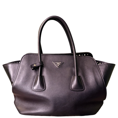 PRADA BLACK STUDDED TWO WAY HANDBAG