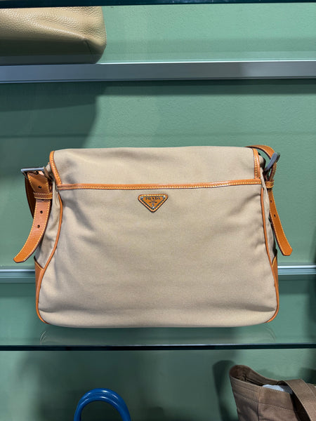 PRADA BEIGE CLOTH MESSANGER BAG