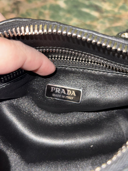 PRADA BLACK DISTRESSED NAPPA SMALL ANTIQUE HANDBAG