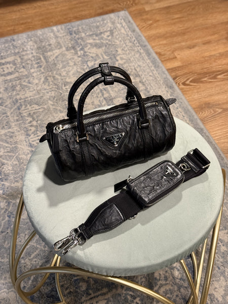 PRADA BLACK DISTRESSED NAPPA SMALL ANTIQUE HANDBAG