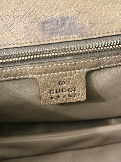 GUCCI GREEN OSTRICH MEDIUM BAMBOO TOP HANDLE BAG