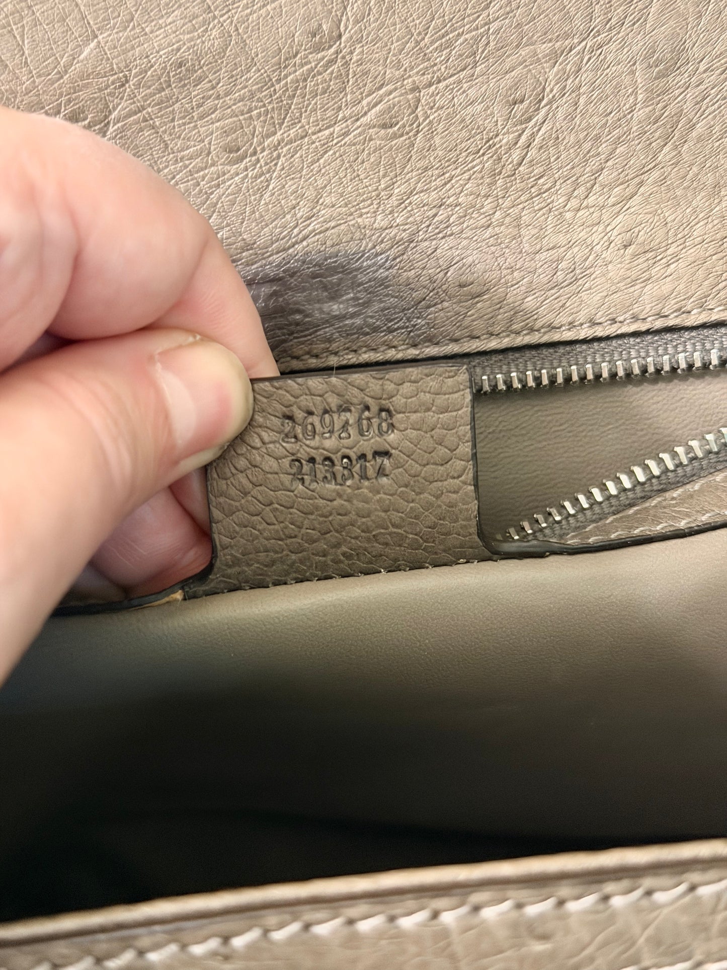 GUCCI GREEN OSTRICH MEDIUM BAMBOO TOP HANDLE BAG