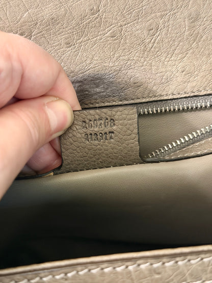 GUCCI GREEN OSTRICH MEDIUM BAMBOO TOP HANDLE BAG