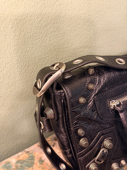 BALENCIAGA BLACK LE CAGOLE FLAP CROSSBODY BAG