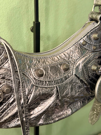 BALENCIAGA SILVER LE CAGOLE XS SHOULDER BAG