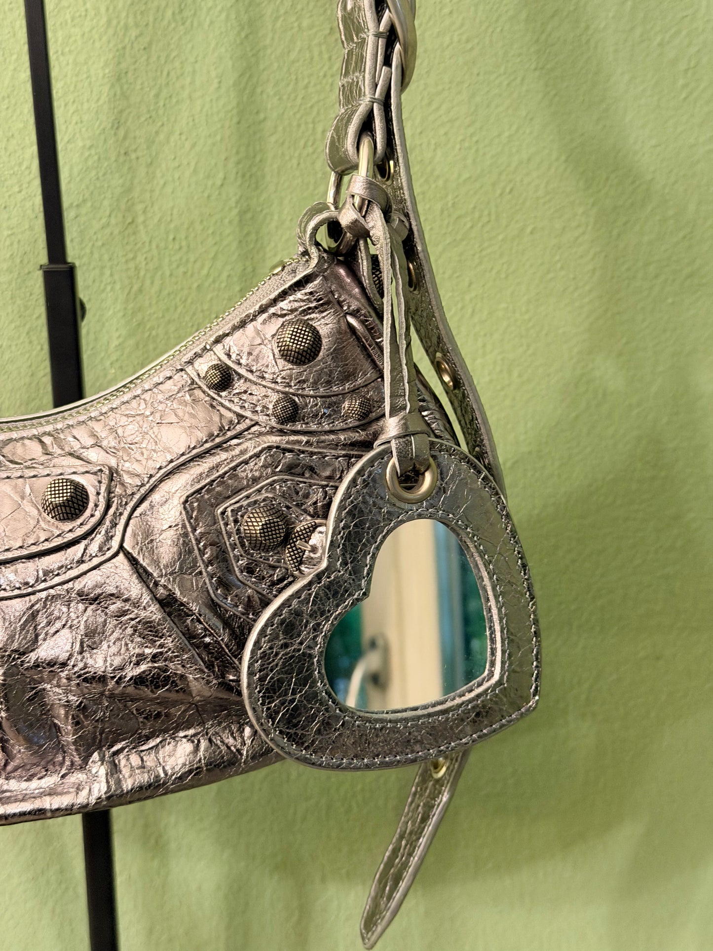 BALENCIAGA SILVER LE CAGOLE XS SHOULDER BAG