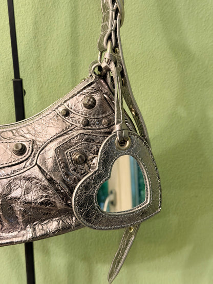 BALENCIAGA SILVER LE CAGOLE XS SHOULDER BAG