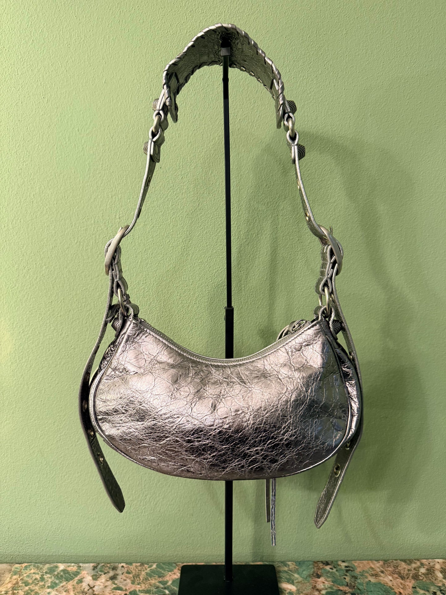 BALENCIAGA SILVER LE CAGOLE XS SHOULDER BAG