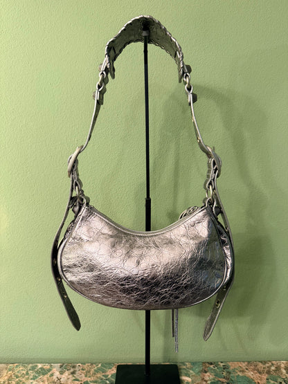 BALENCIAGA SILVER LE CAGOLE XS SHOULDER BAG