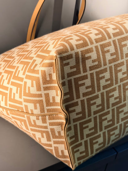 FENDI BEIGE ZUCCA LARGE ROLL SHOPPER TOTE