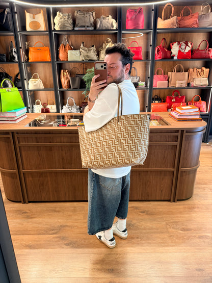FENDI BEIGE ZUCCA LARGE ROLL SHOPPER TOTE