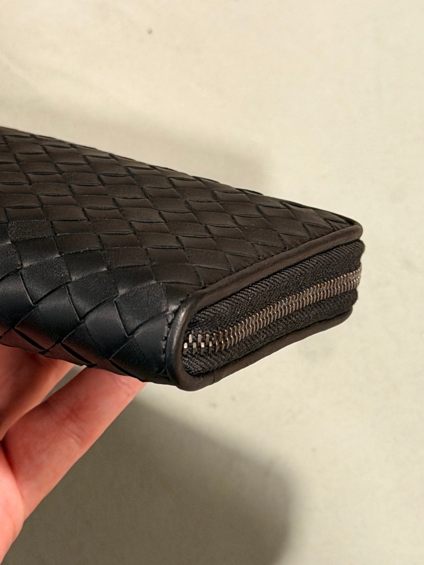 BOTTEGA VENETA BLACK INTRECCIATO LONG ZIPPY WALLET