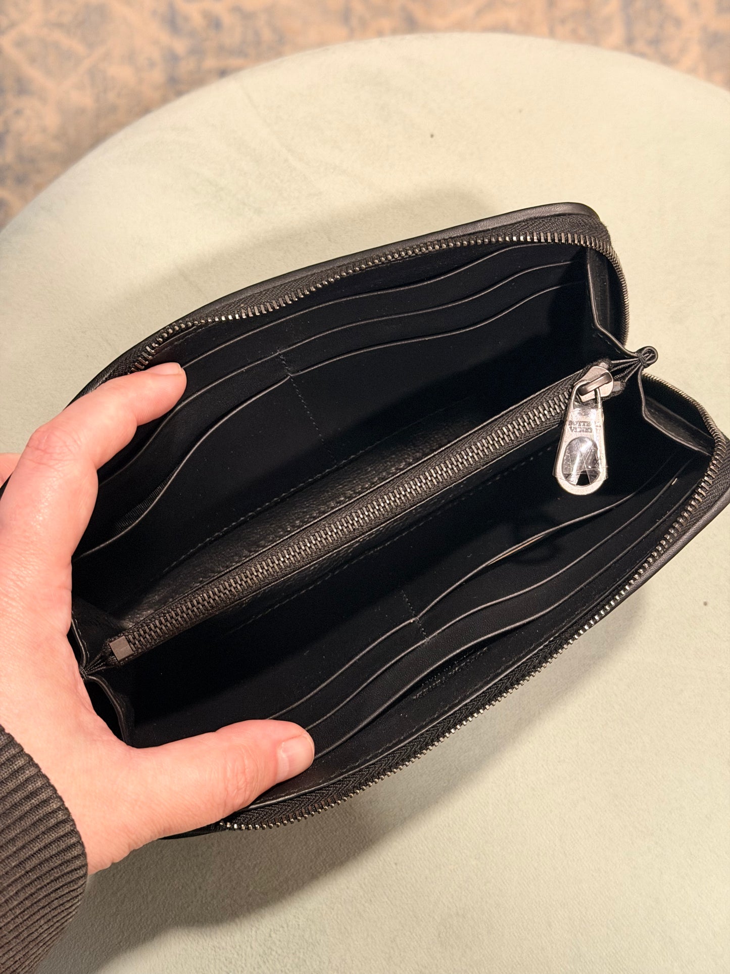 BOTTEGA VENETA BLACK INTRECCIATO LONG ZIPPY WALLET
