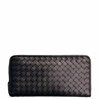 BOTTEGA VENETA BLACK INTRECCIATO LONG ZIPPY WALLET
