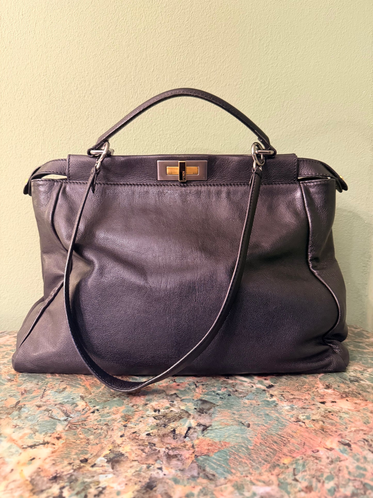 FENDI BLACK LARGE PEEKABOO HANDBAG