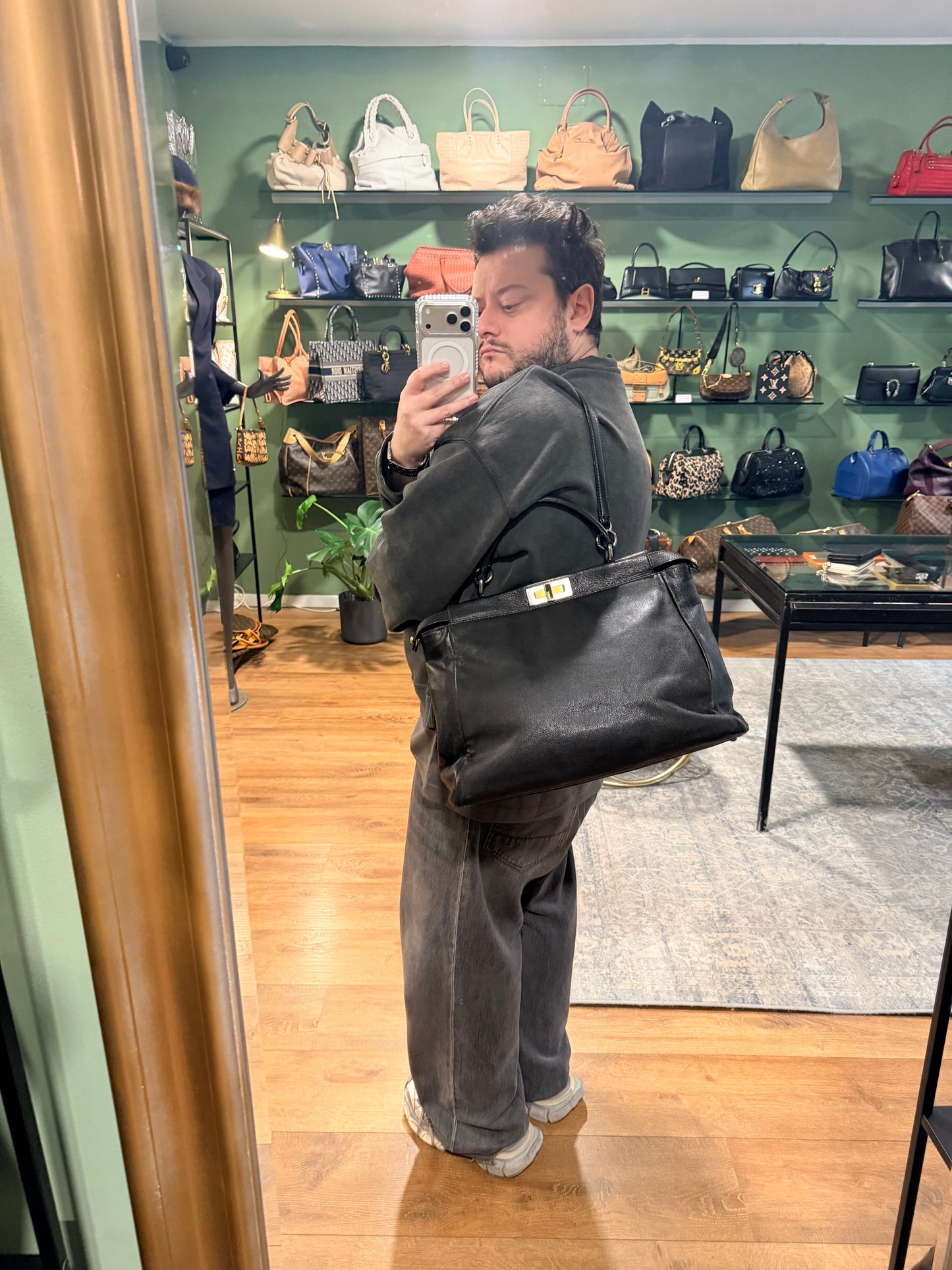 FENDI BLACK LARGE PEEKABOO HANDBAG