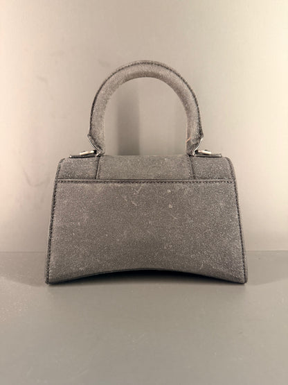 BALENCIAGA GREY GLITTER FABRIC HOURGLASS XS CROSSBODY BAG