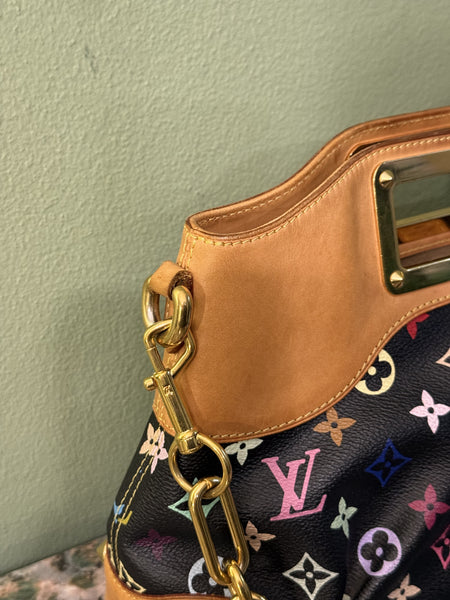 TAKASHI MURAKAMI X LOUIS VUITTON BLACK MULTICOLOR JUDY MM SHOULDER BAG