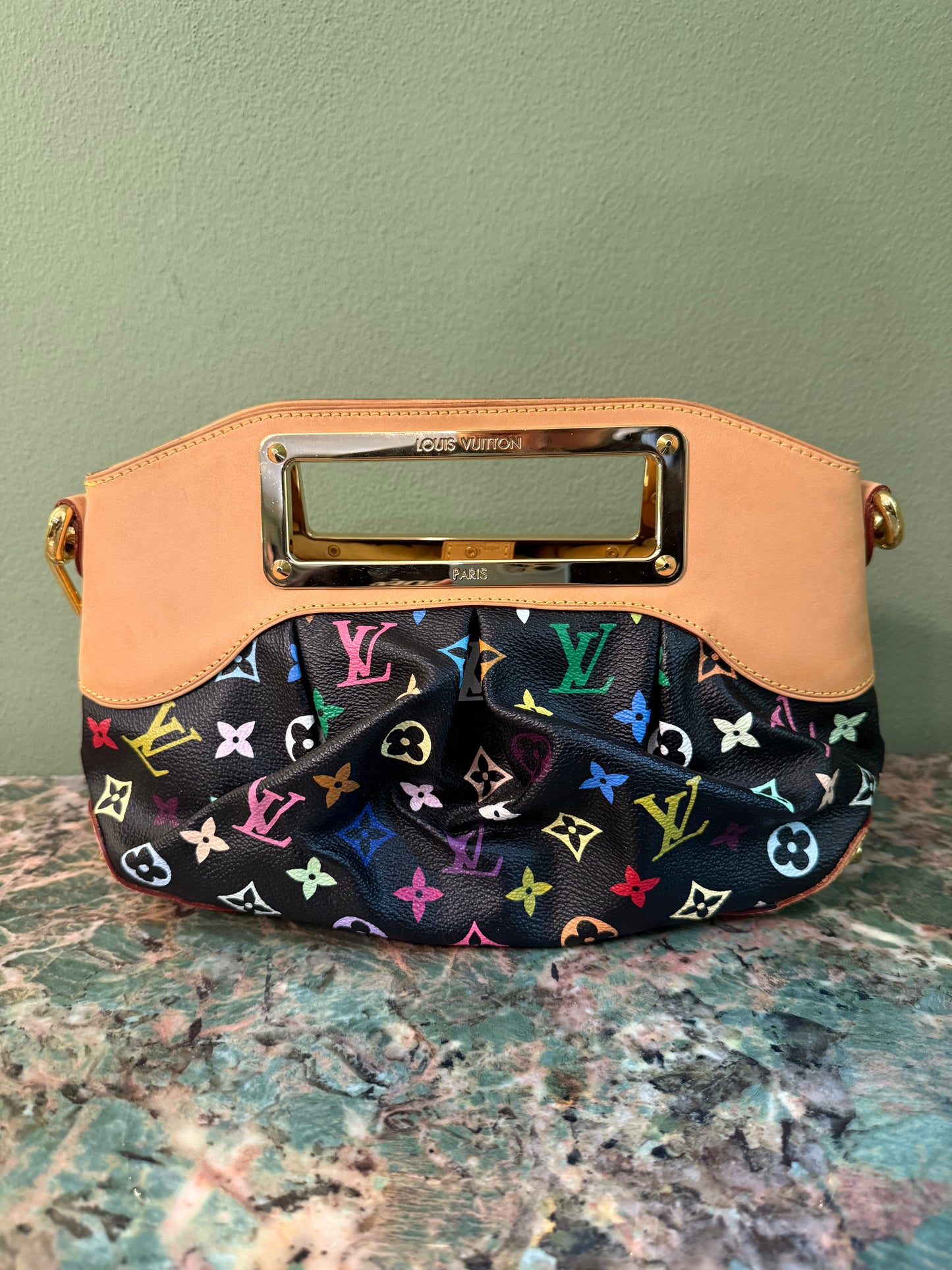 TAKASHI MURAKAMI X LOUIS VUITTON BLACK MULTICOLOR JUDY PM SHOULDER BAG