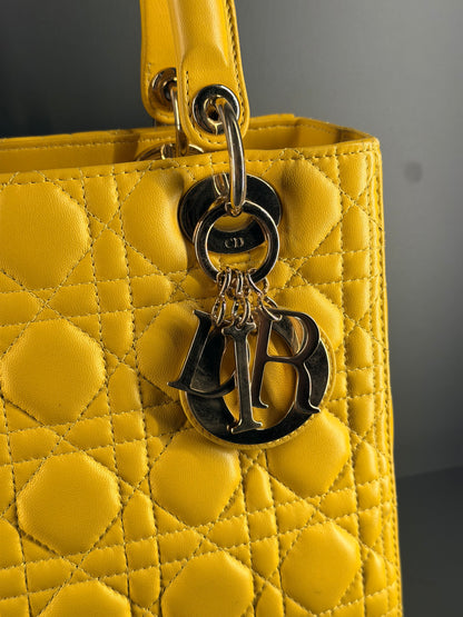 DIOR YELLOW CANNAGE MEDIUM LADY DIOR HANDBAG