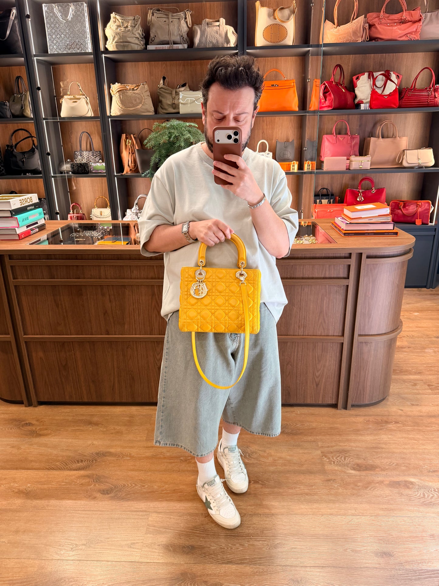 DIOR YELLOW CANNAGE MEDIUM LADY DIOR HANDBAG