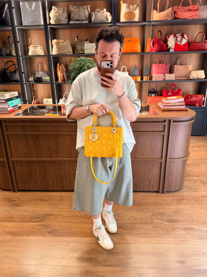 DIOR YELLOW CANNAGE MEDIUM LADY DIOR HANDBAG