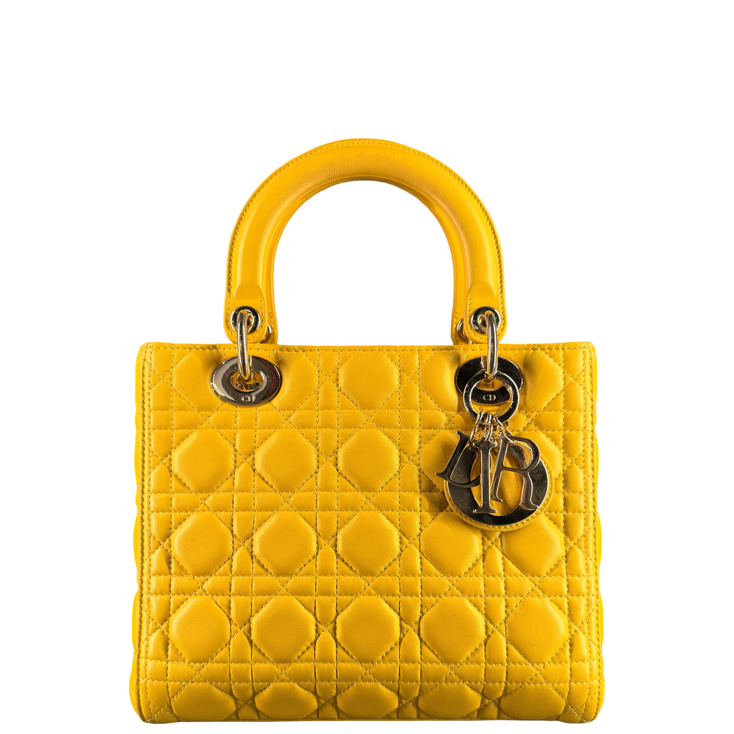 DIOR YELLOW CANNAGE MEDIUM LADY DIOR HANDBAG