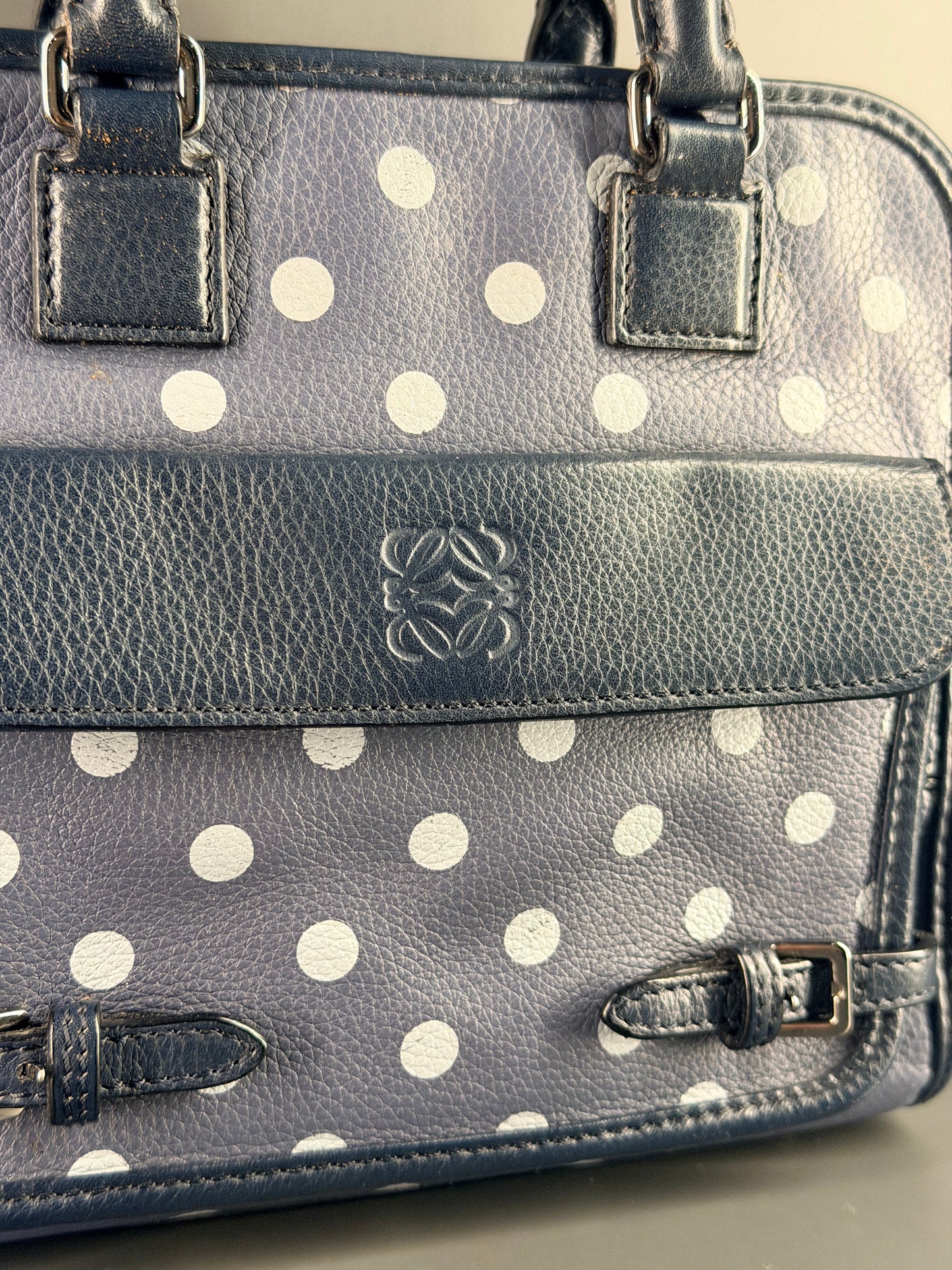 LOEWE NAVY BLUE POLKA DOTS CRUZ HANDBAG