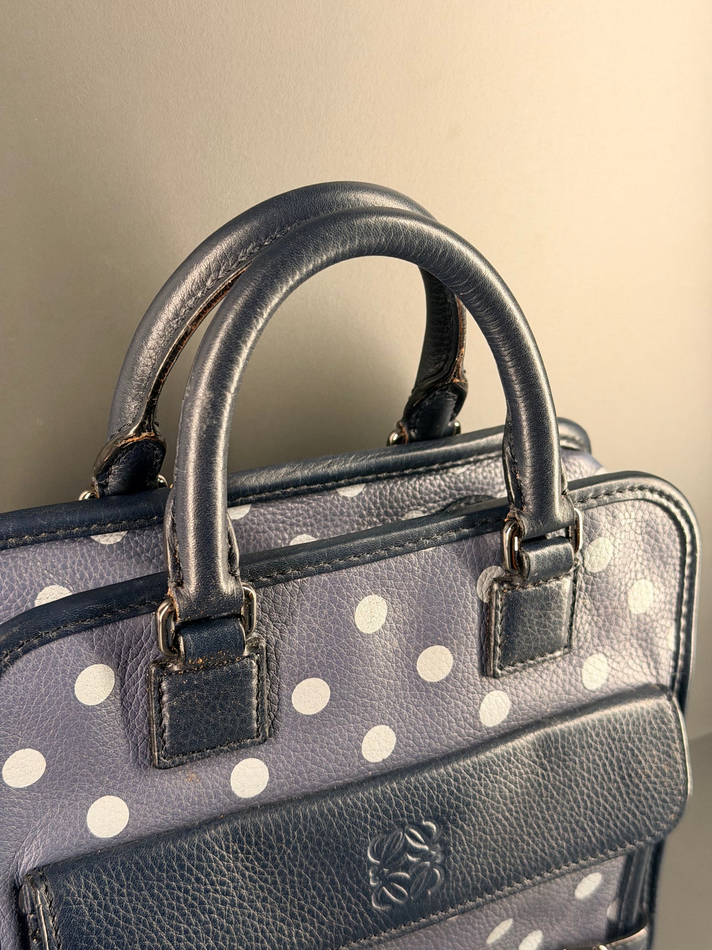 LOEWE NAVY BLUE POLKA DOTS CRUZ HANDBAG