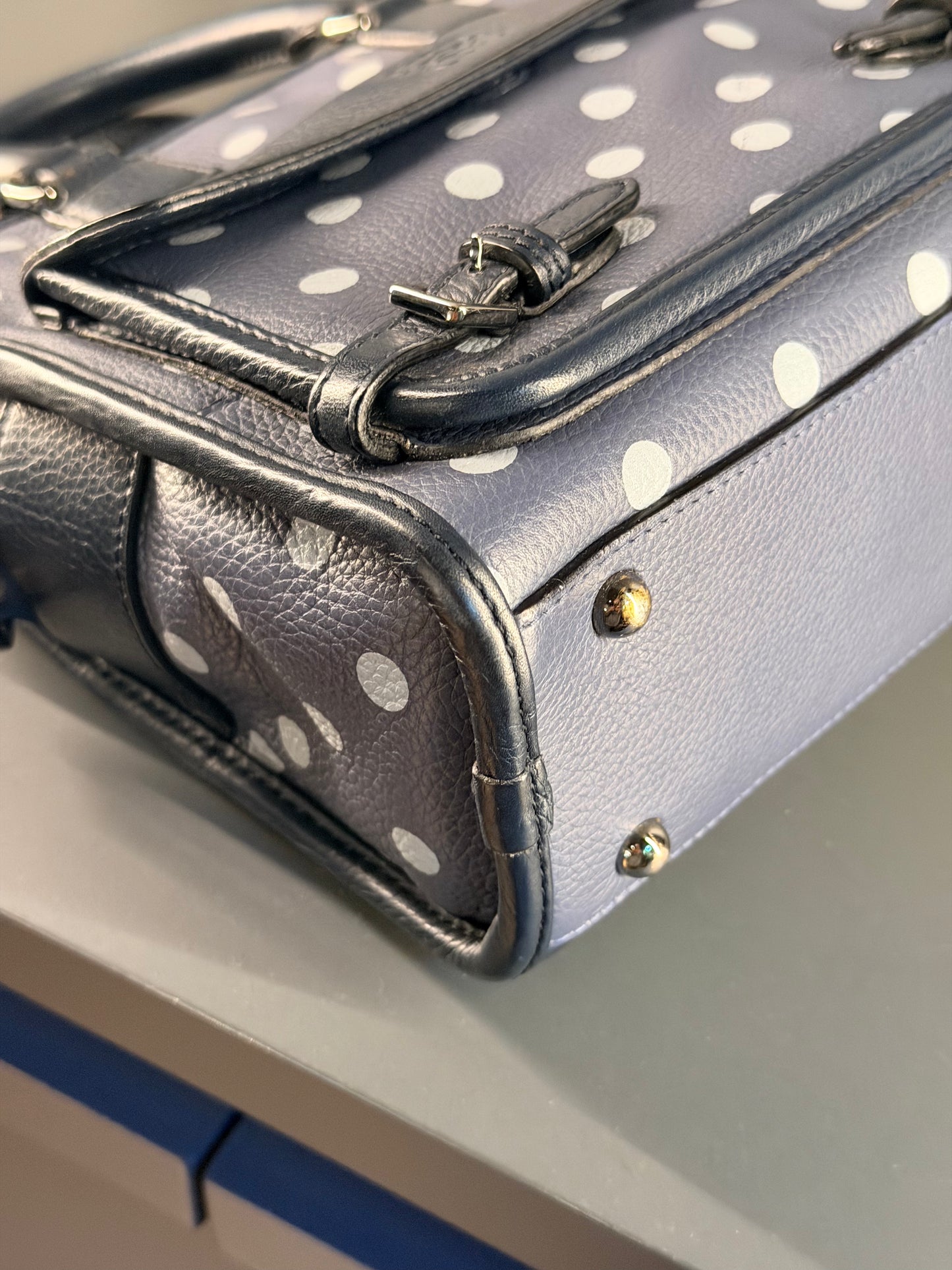 LOEWE NAVY BLUE POLKA DOTS CRUZ HANDBAG
